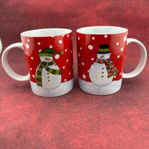 BIA CORDON BLEU CHRISTMAS SNOWMAN MUG COFFEE CUP 11 oz SET of 2